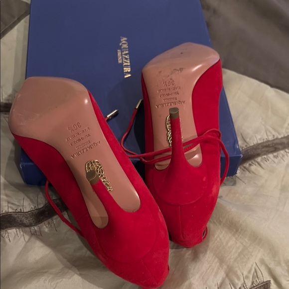 Aquazzura Red Suede Lace-Up Heels - Picture 2 of 3
